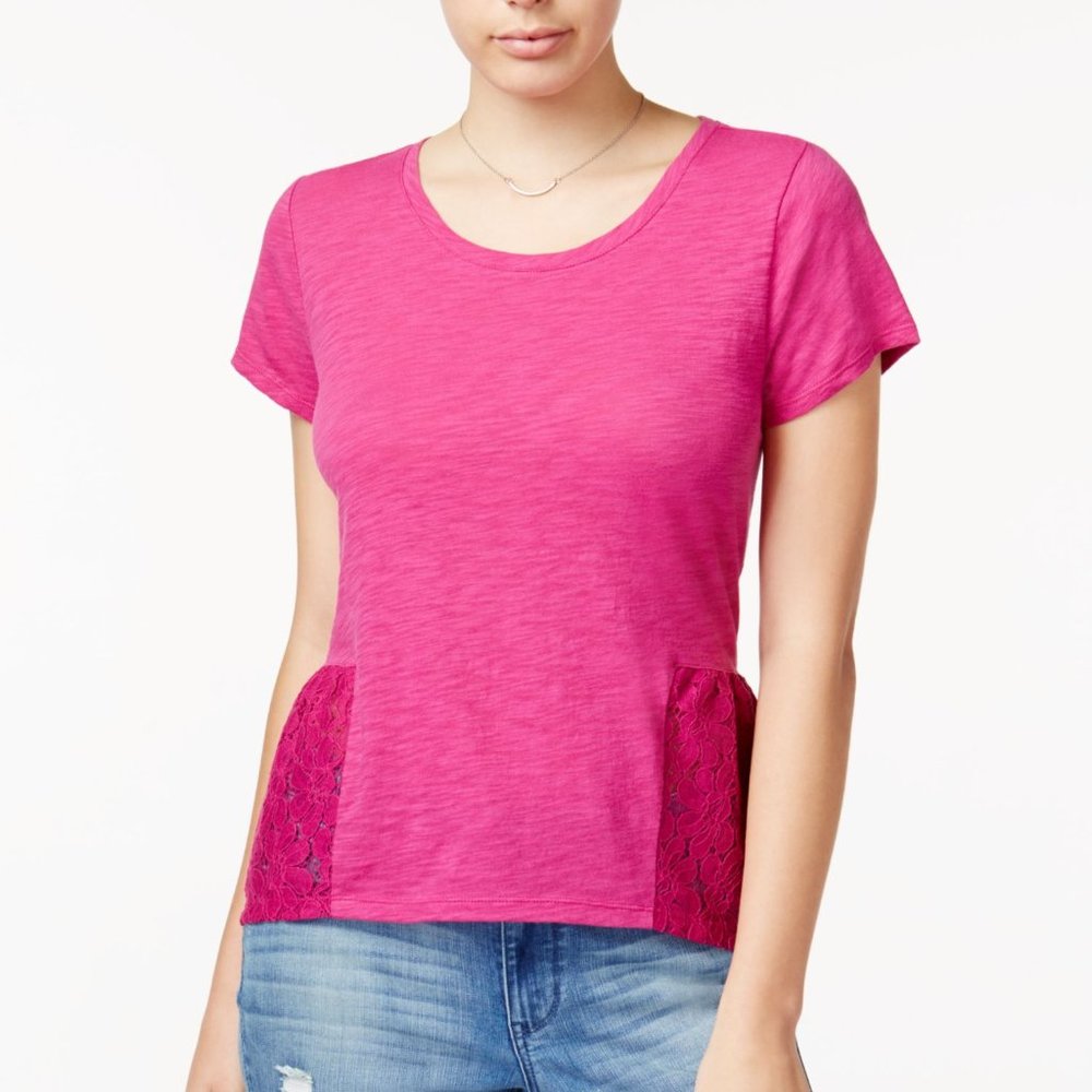 Maison Jules Table Lace Peplum  High-Low T-Shirt